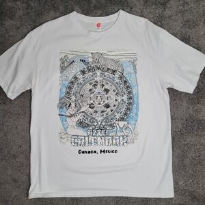 Aztec Calendar 100% Cotton Shirt L Oaxaca, Mexico Vibrant Textured Graphic